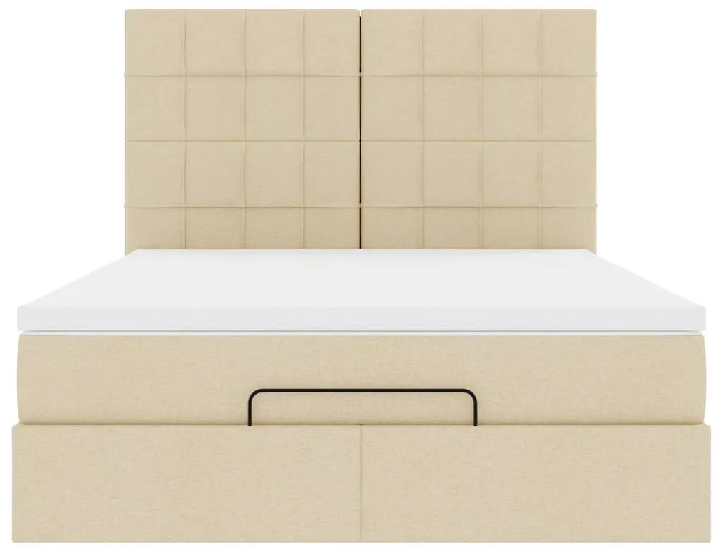 Estrutura de cama otomana com colchão tecido creme 140x200cm