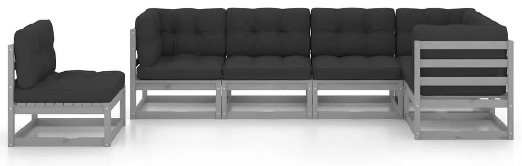 6 pcs conjunto lounge de jardim c/ almofadões pinho maciço