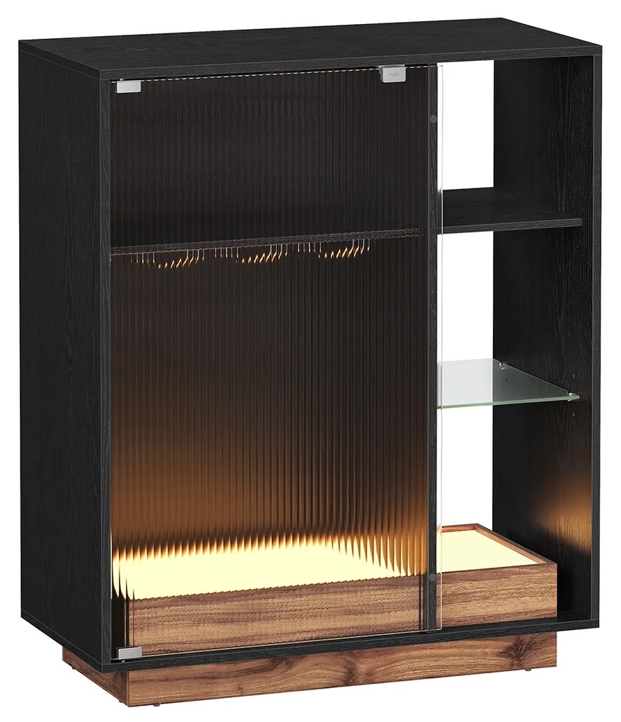 Garrafeira para vinhos com iluminação e porta de vidro canelado 42 x 88 x 105 cm Preto