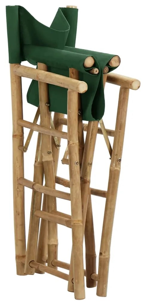 Cadeiras de realizador dobráveis 2 pcs bambu e tecido verde