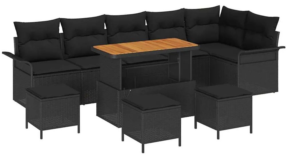 Conjunto de Sofá de Jardim de 10 Peças com Almofadas de Ratan Preto e