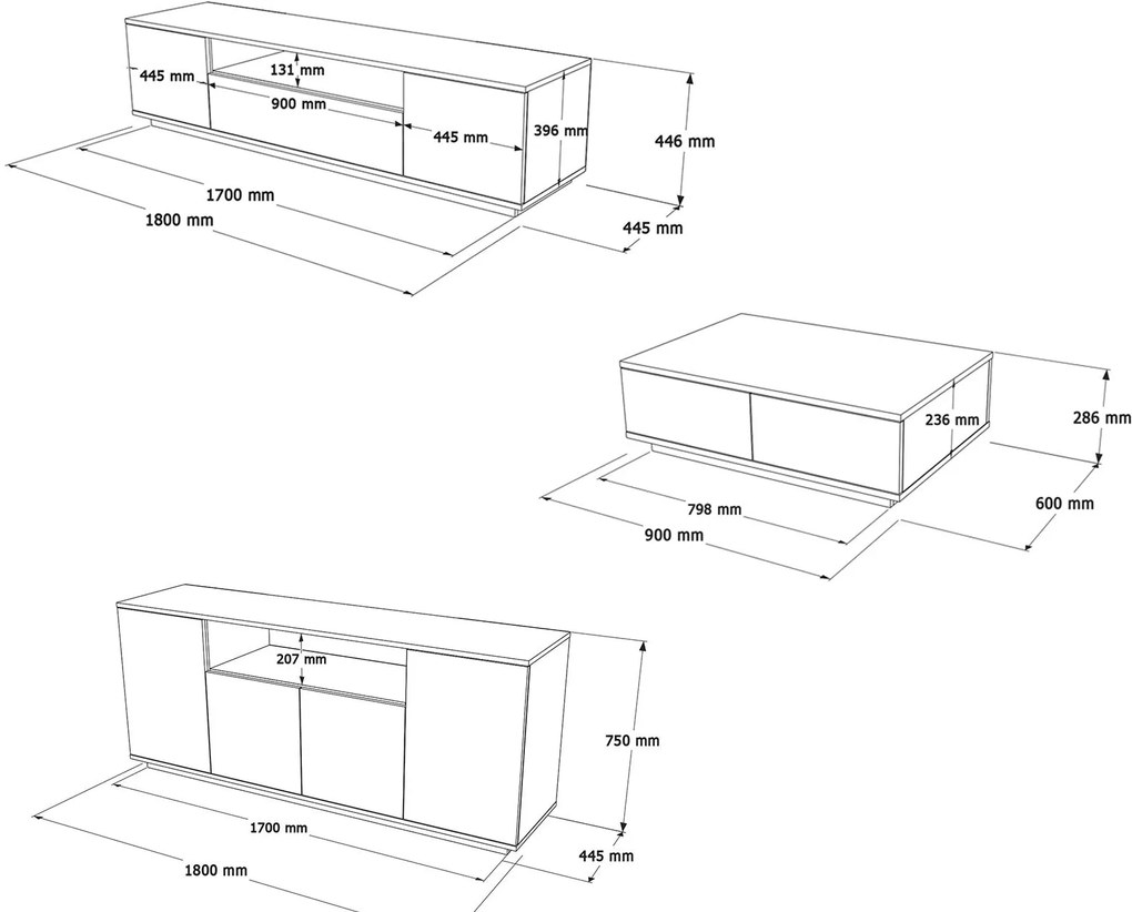 Conjunto de Mobiliário de Sala de Estar FR18 – Pinho Atlântico Branco