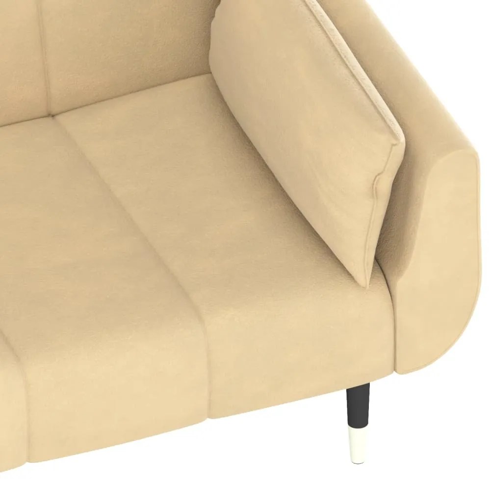 Sofá-cama 2 lugares com duas almofadas veludo cor creme