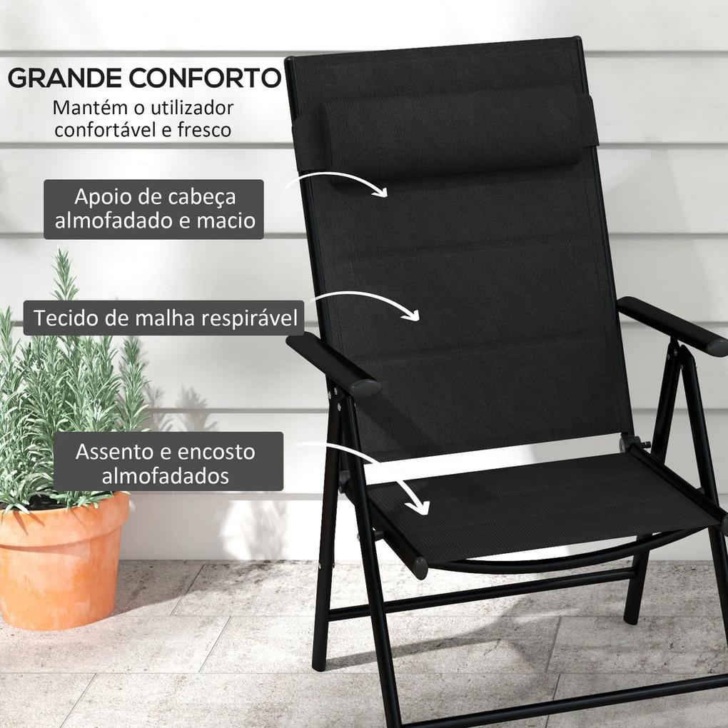Conjunto de 2 Cadeiras de Campismo Dobráveis Cadeiras de Jardim com Apoios de Braços para Terraço 54x67x108 cm Preto