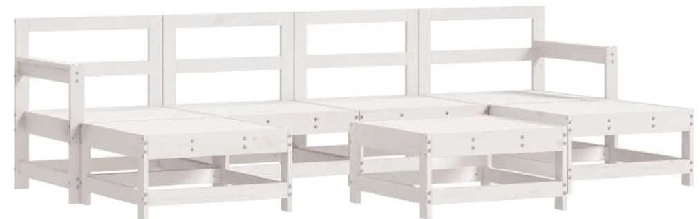 7pcs conjunto lounge jardim c/ almofadões madeira maciça branco
