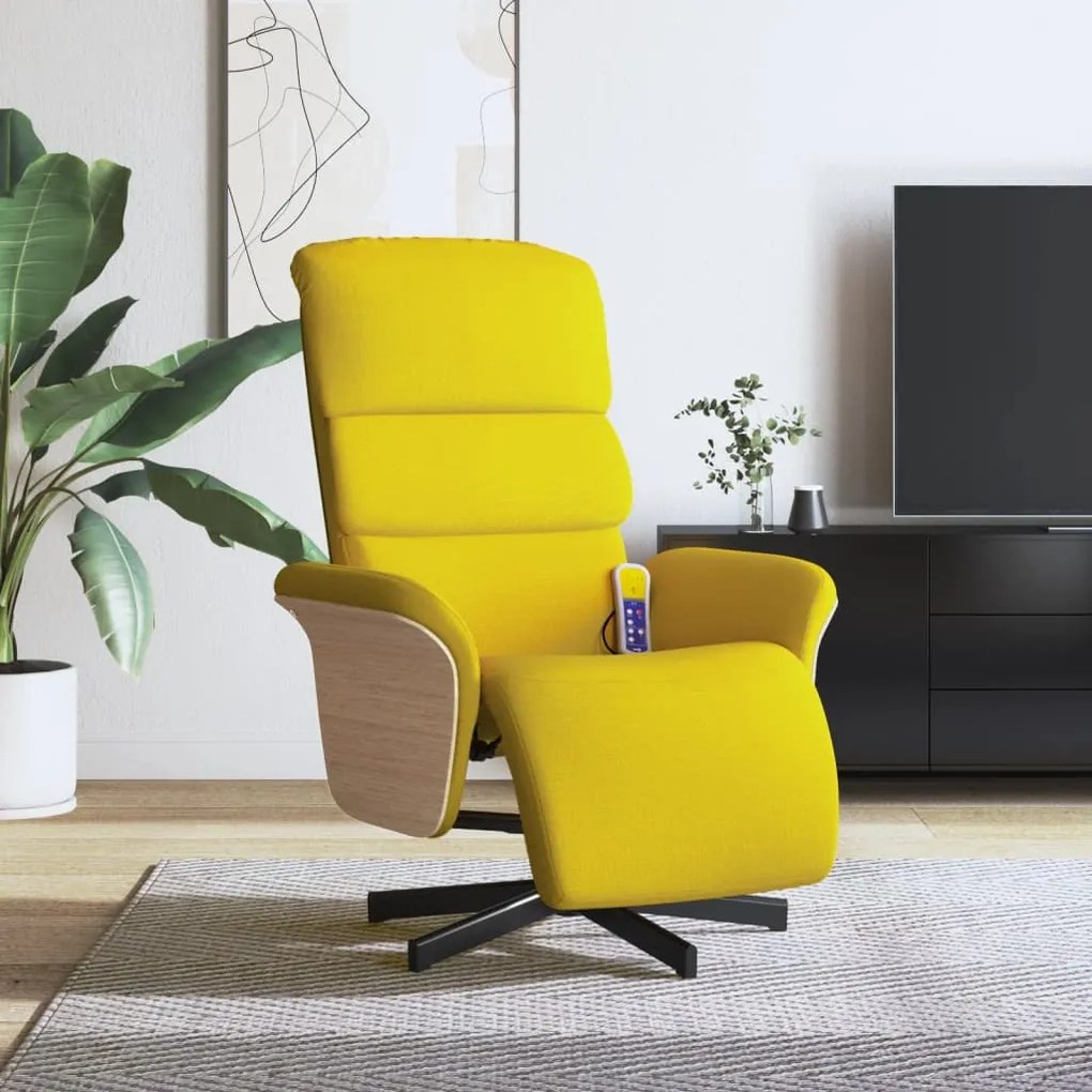 vidaXL Cadeira de massagens reclinável c/ apoio de pés tecido amarelo