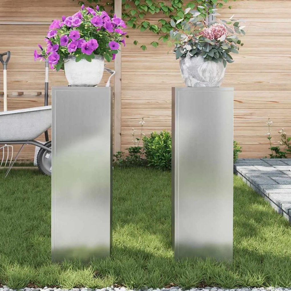 Suportes de Plantas para Exterior Pilar 2 pcs 24x24x75 cm Aço Galvaniz