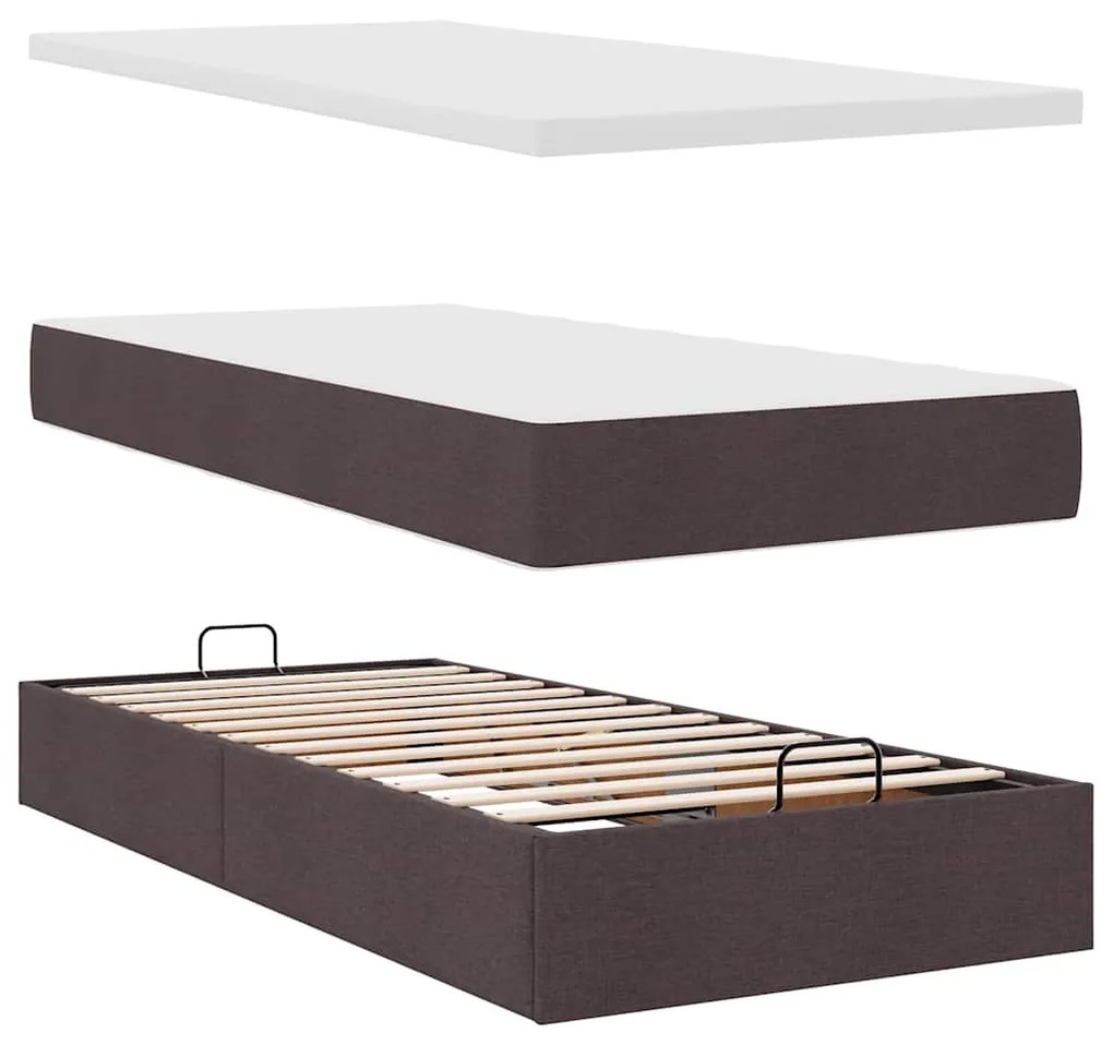 Cama otomana com colchão 90x200 cm tecido castanho escuro