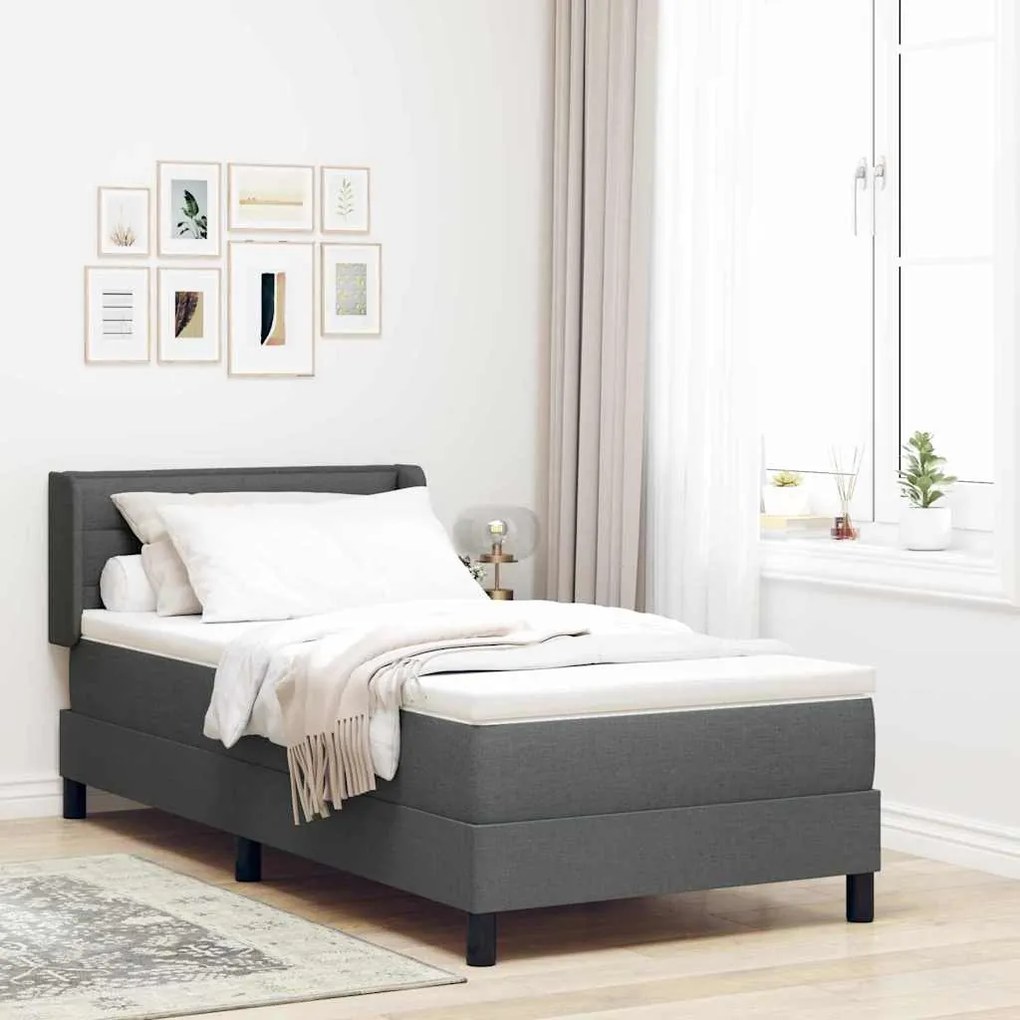 vidaXL Cama Box com colchão Cinza Escuro 190 x 90 cm Poliéster