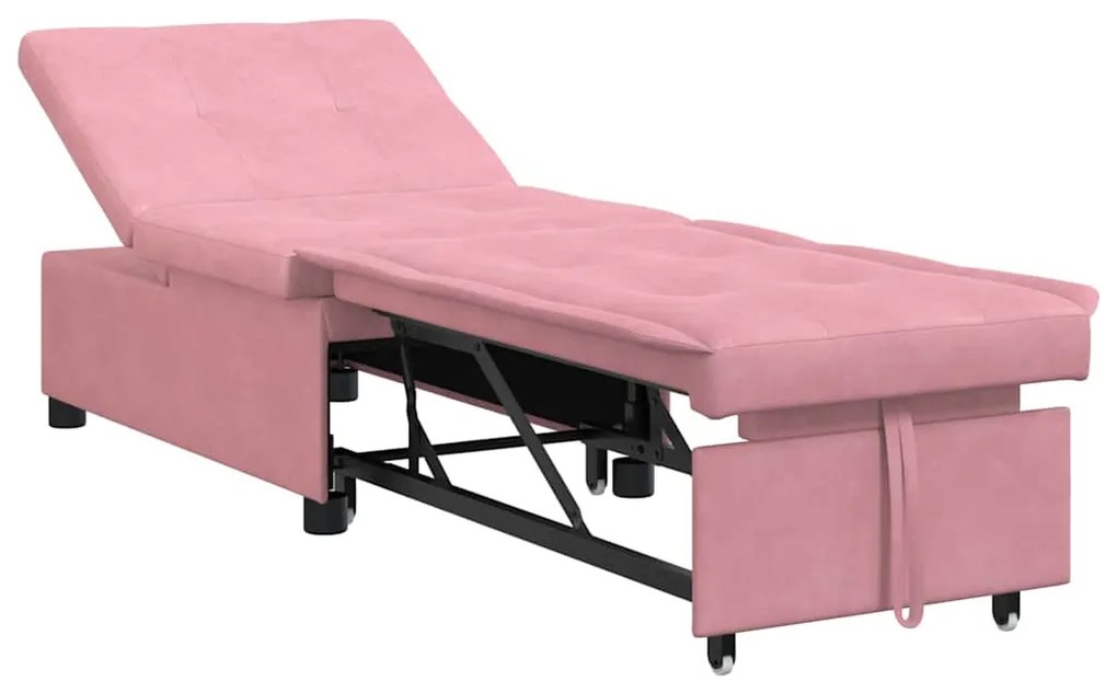 Sofá-cama 3 em 1 Design Retrátil Veludo Rosa