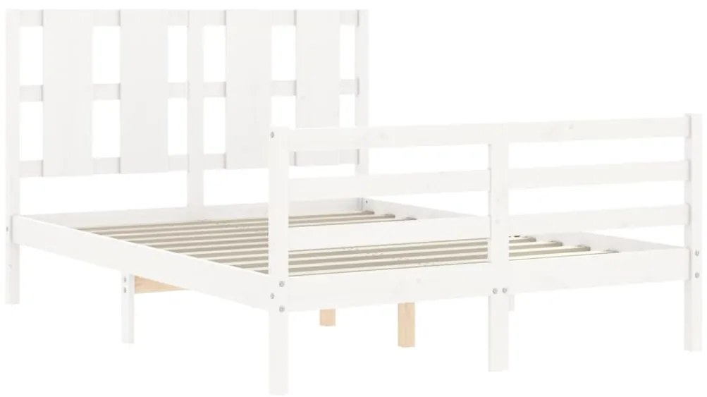 Estrutura de cama com cabeceira 140x190cm madeira maciça branco