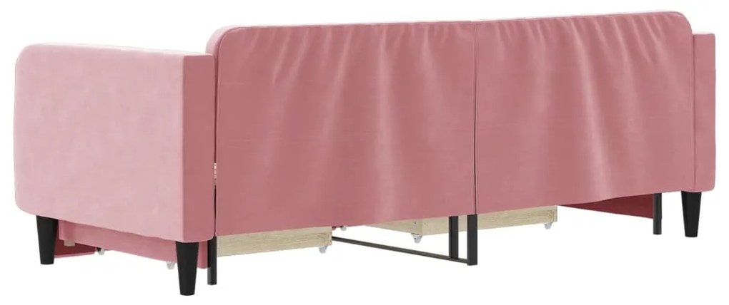 Sofá-cama com gavetão e gavetas 90x200 cm veludo rosa