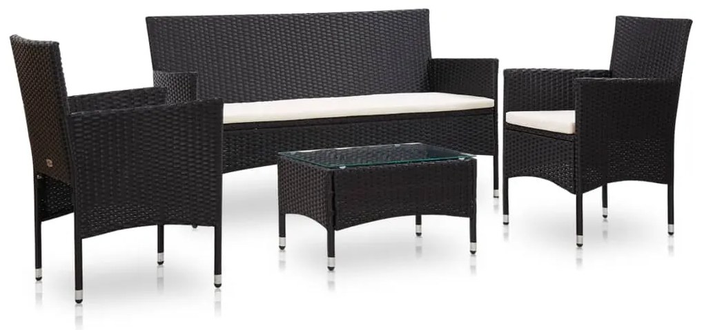 45889 vidaXL 4 pcs conjunto lounge de jardim c/ almofadões vime PE preto