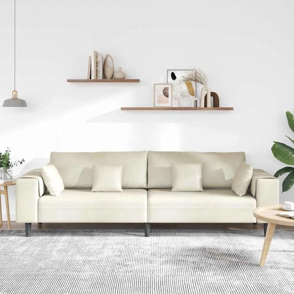 Sofá de Veludo com almofada com travesseiro Creme 208 cm Veludo