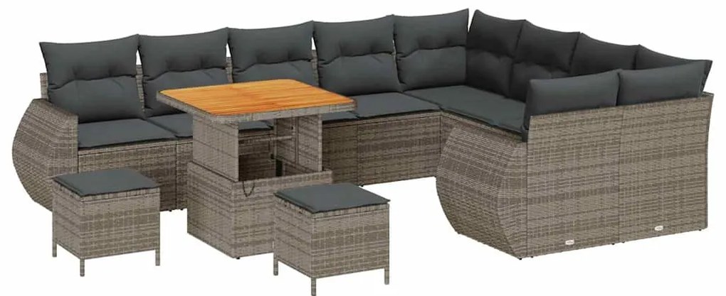 Conjunto de Sofá para Jardim de 12 Peças com Almofadas Cinza em Rattan