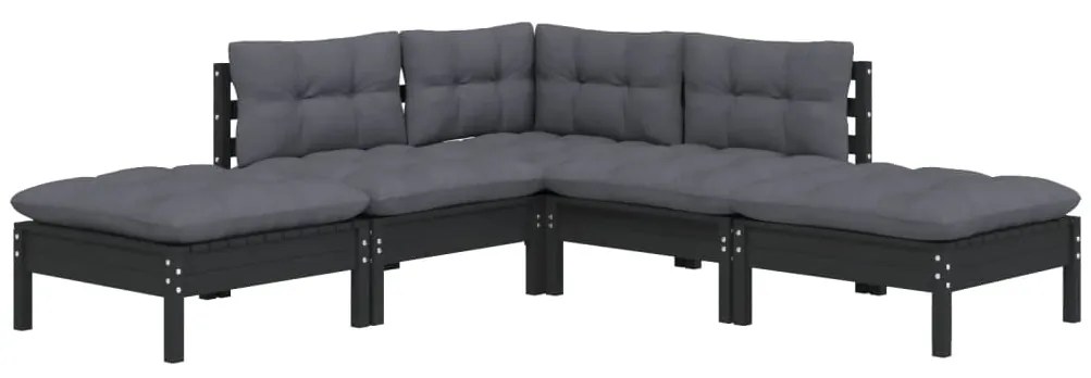 5 pcs conjunto lounge de jardim c/ almofadões pinho maciço