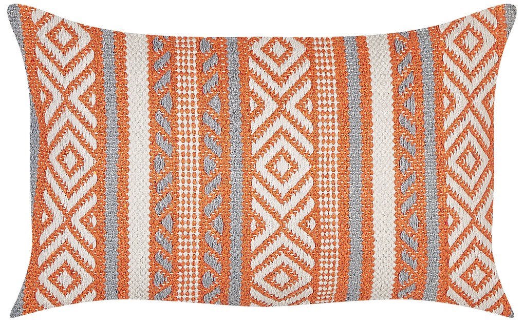 Conjunto de 2 almofadas decorativas em algodão laranja e branco com padrão geométrico 30 x 50 cm INULA Beliani