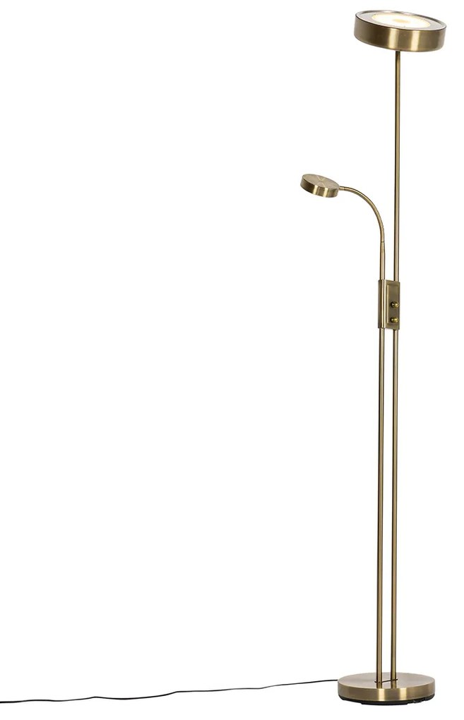 Candeeiro de pé bronze com LED e dimmer com luz de leitura - Kelso Retro