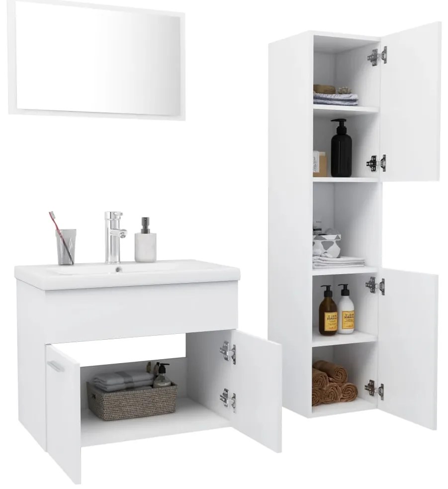 Conjunto de móveis de casa de banho derivados madeira branco