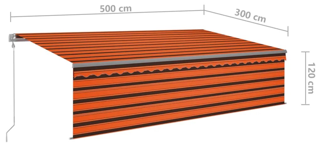 Toldo retrátil automático com estore 5x3 m laranja e castanho