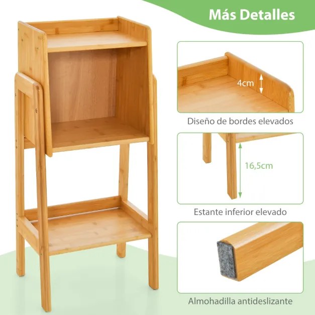 Estante de bambu com pernas e laterais elevadas Organizador de armazenamento moderno para quarto e sala de estar 27 x 37 x 80 cm