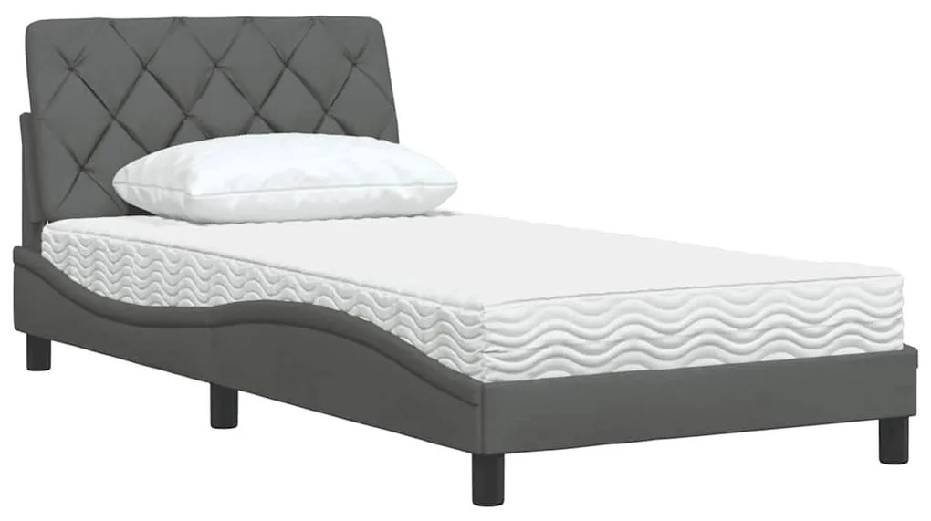 Cama com colchão 100x200 cm tecido cinzento-escuro