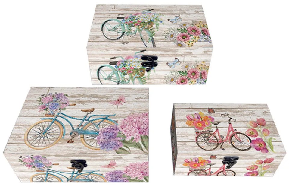 Jogo de Caixas Decorativas DKD Home Decor Bicicleta Poliuretano Madeira MDF (30 x 20 x 12 cm) (3 pcs)