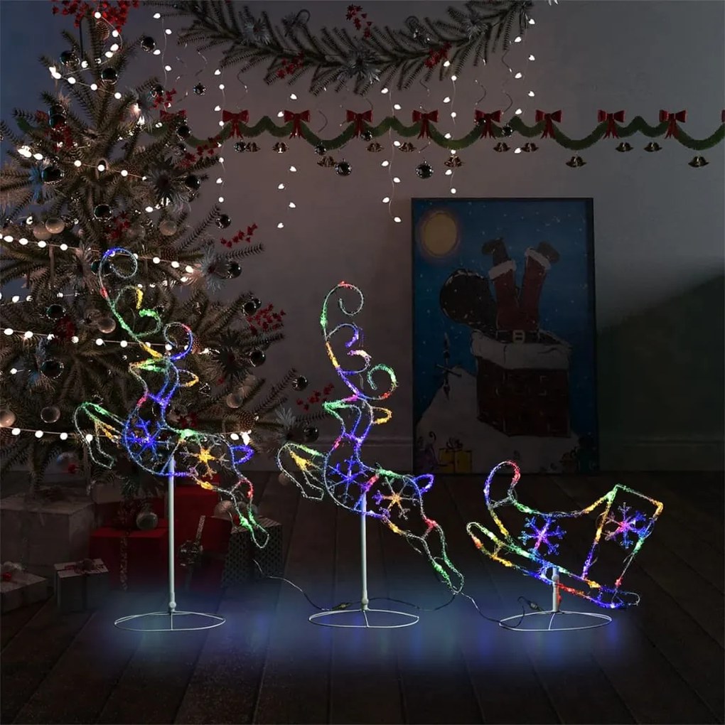 328512 vidaXL Rena voadora/trenó de Natal 260x21x87cm acrílico colorido