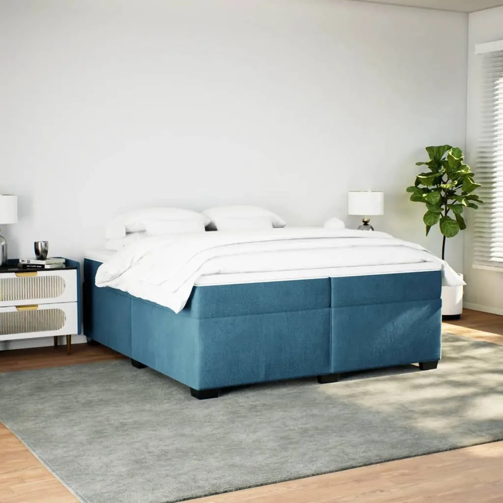 Cama com molas/colchão 200x200 cm veludo azul-escuro