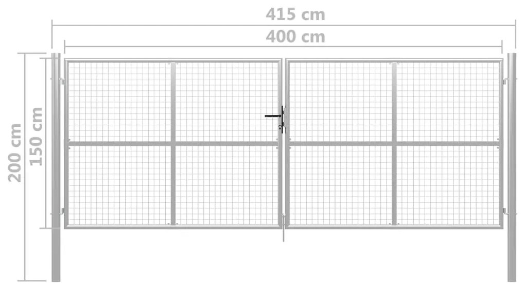 Portão de jardim em aço galvanizado 415x200 cm prateado