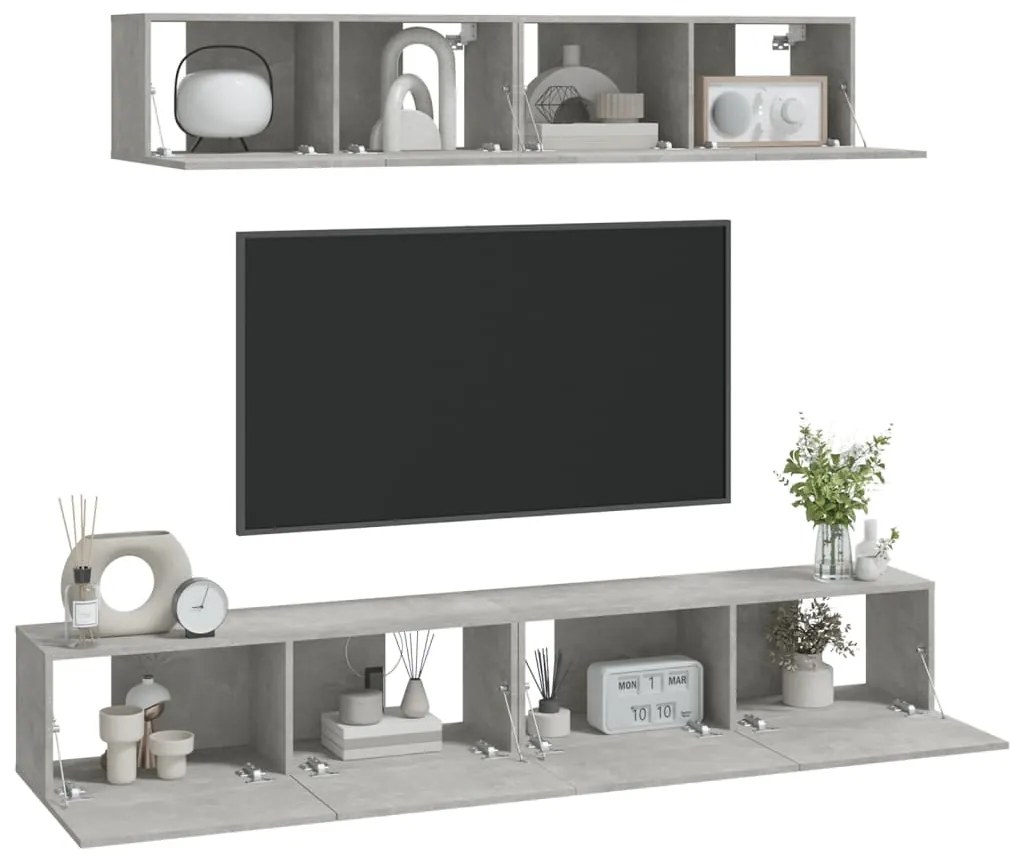 Conjunto móveis de TV 4 pcs madeira processada cinzento cimento