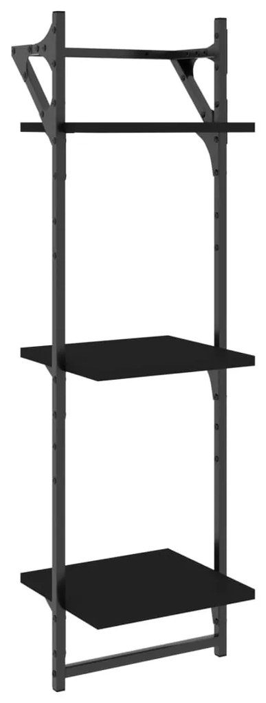 Estante 3 prateleiras parede c/ barras 2 pcs 30x25x100 cm preto