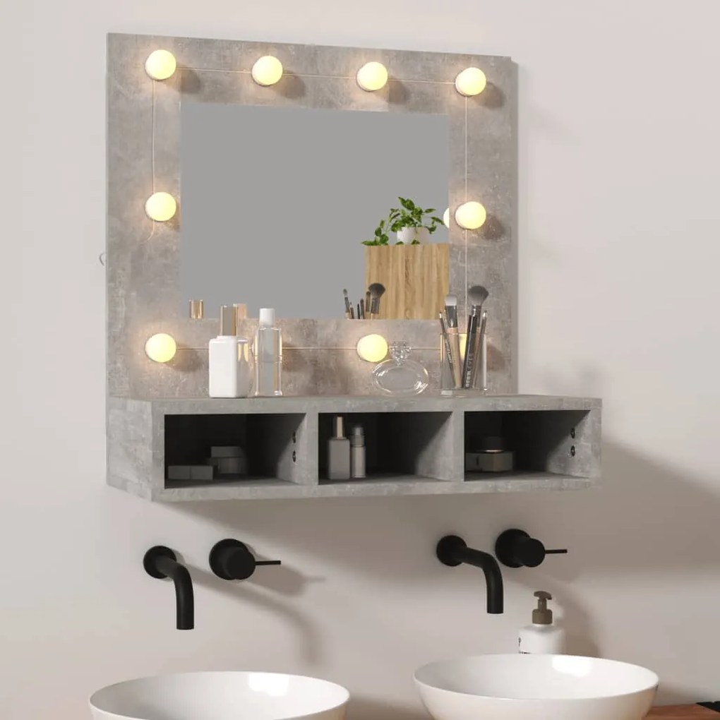 808886 vidaXL Armário espelhado com LED 60x31,5x62 cm cinzento cimento