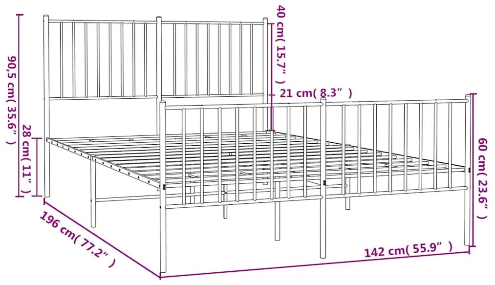 Estrutura de cama com cabeceira e pés 135x190 cm metal preto