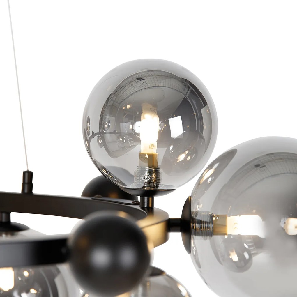 Candeeiro de suspensão Art Déco preto com vidro fumê 12 luzes - David Art Deco