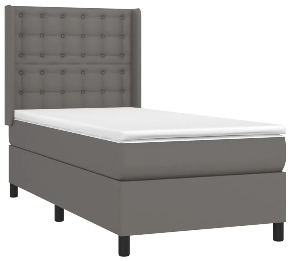 Cama box spring c/ colchão/LED 90x200 cm couro artificial cinza