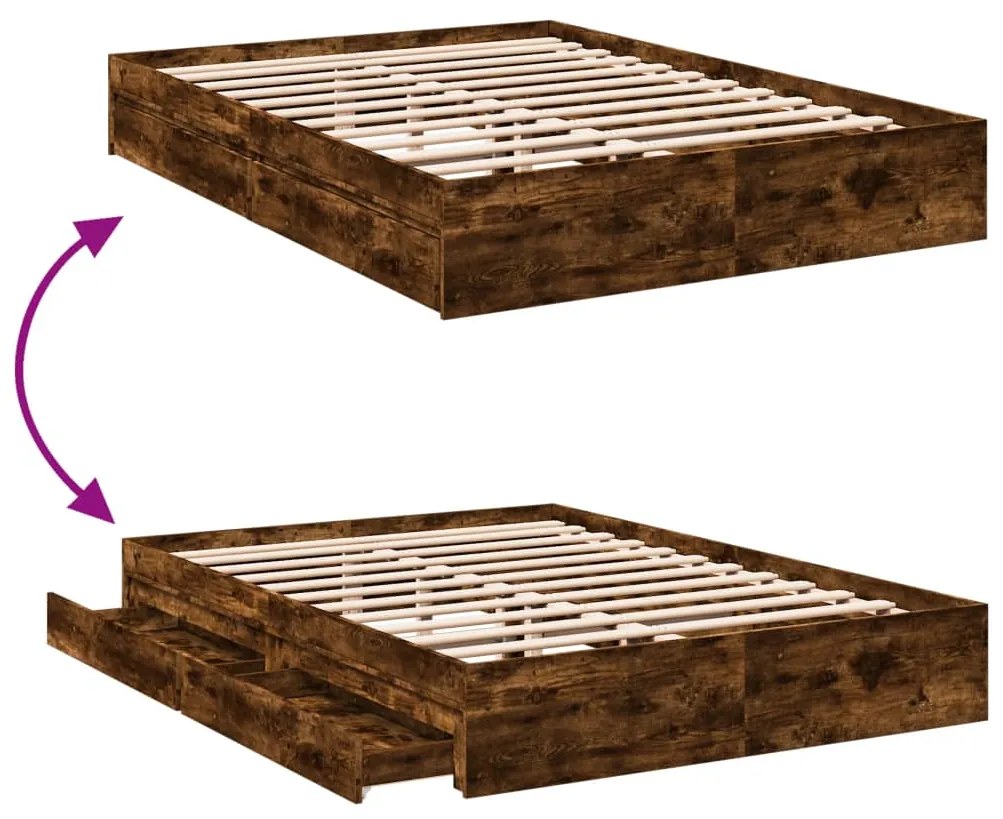 Estrutura de cama c/ gavetas derivados madeira carvalho fumado