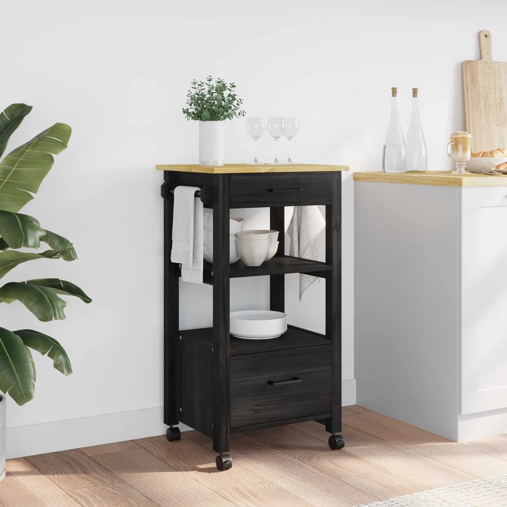 vidaXL Carrinho de Cozinha MONZA Preto 48 x 40 x 88,5 cm