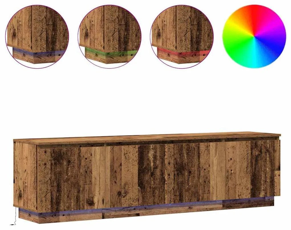 Armário de TV com LED Madeira Velha 180x38x49 cm Madeira de Engenharia