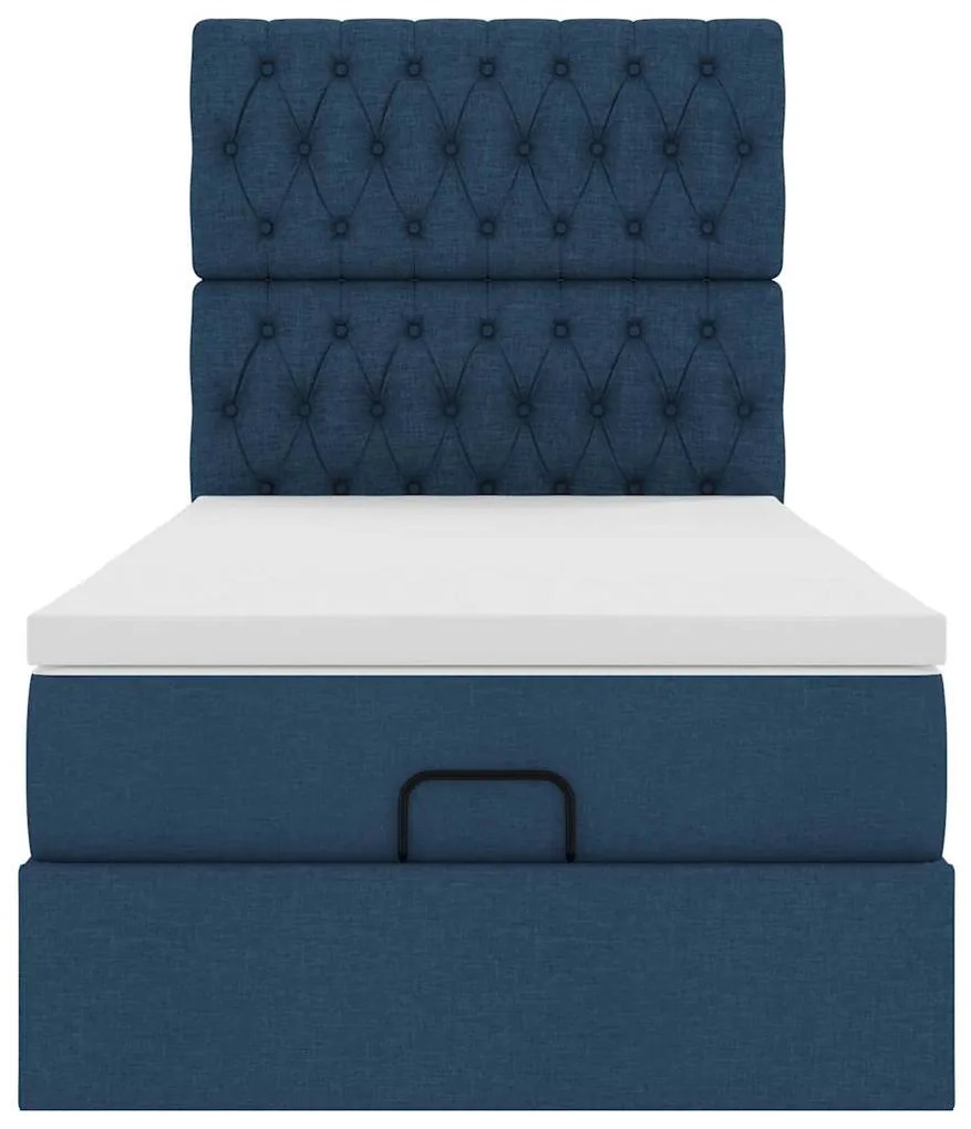 Cama otomana com colchão 100x200 cm tecido azul