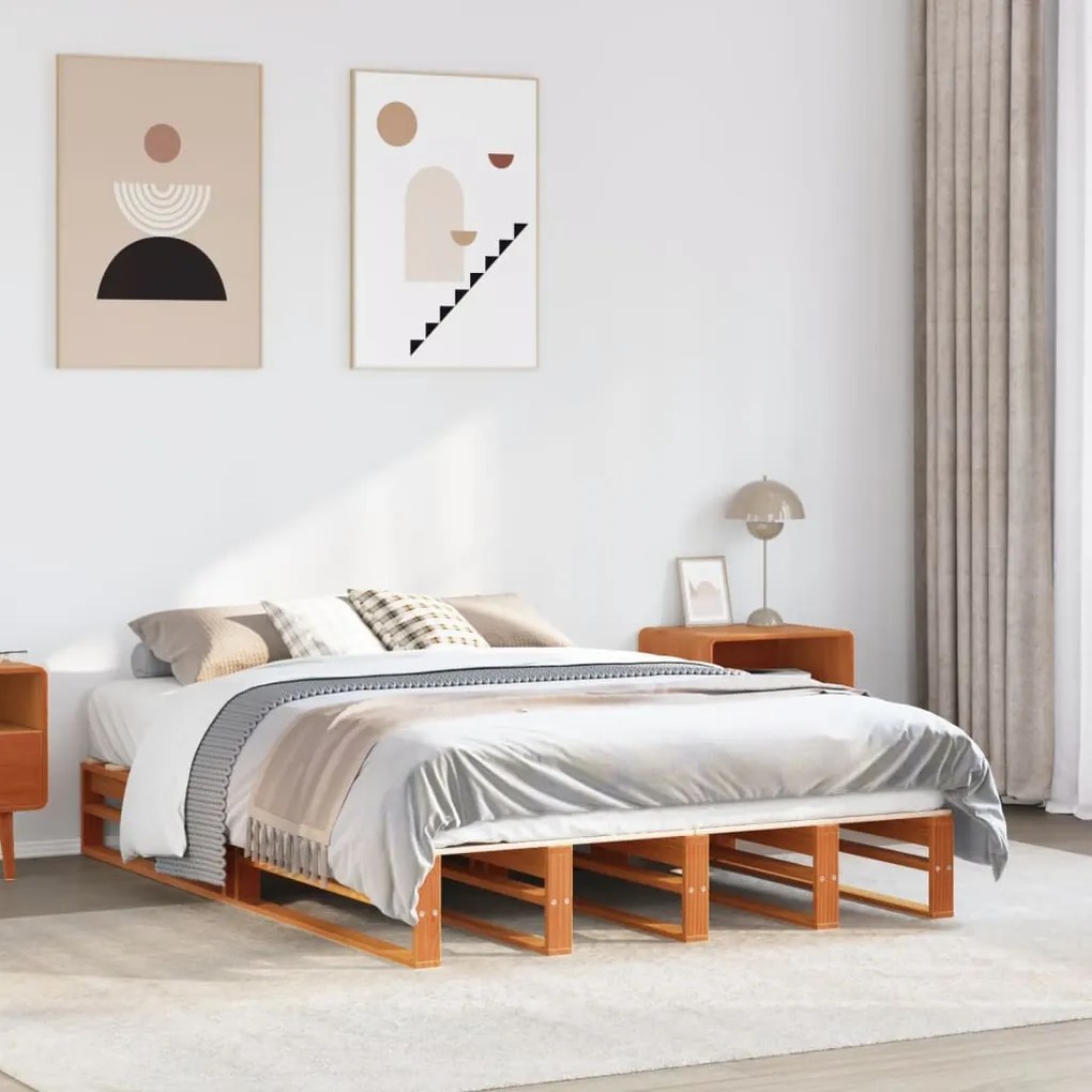 vidaXL Cama sem colchão 140x200 cm madeira pinho maciça castanho-mel
