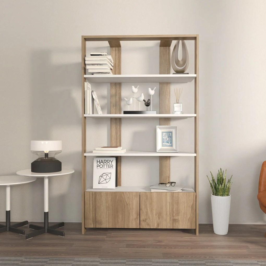 Estante Elena – Branco e Nogueira – 93,6 cm x 160 cm x 31,5 cm