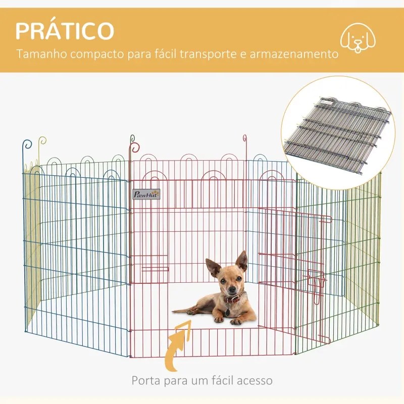 Parque Dobrável para Cães 8 Painéis Ø156x60 cm Cercado Metálico com Porta Estacas Interior Exterior Multicolor