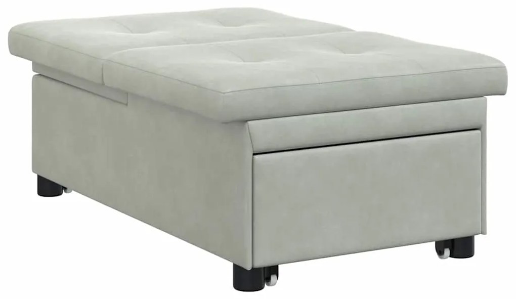 Sofá Cama Design Retrátil 3 em 1 Cinza Claro Veludo