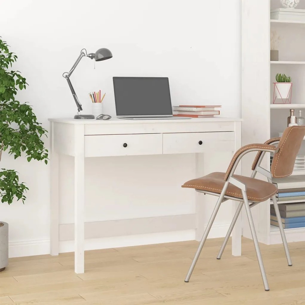 824644 vidaXL Secretária com gavetas 100x50x78 cm pinho maciço branco