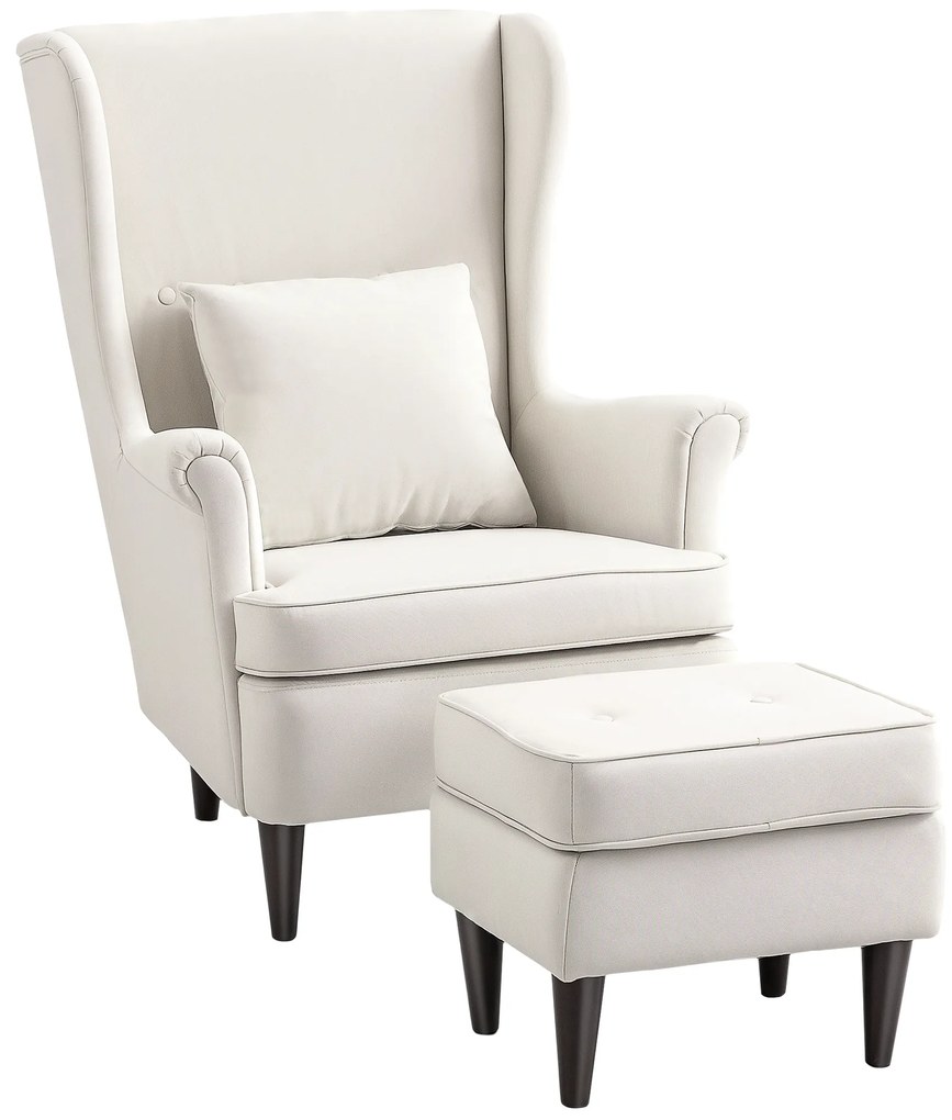 HOMCOM Poltrona com Apoio para Pés Poltrona de Leitura com Encosto Alto Capitonê e Pés de Madeira 75x83x104 cm Bege | Aosom Portugal