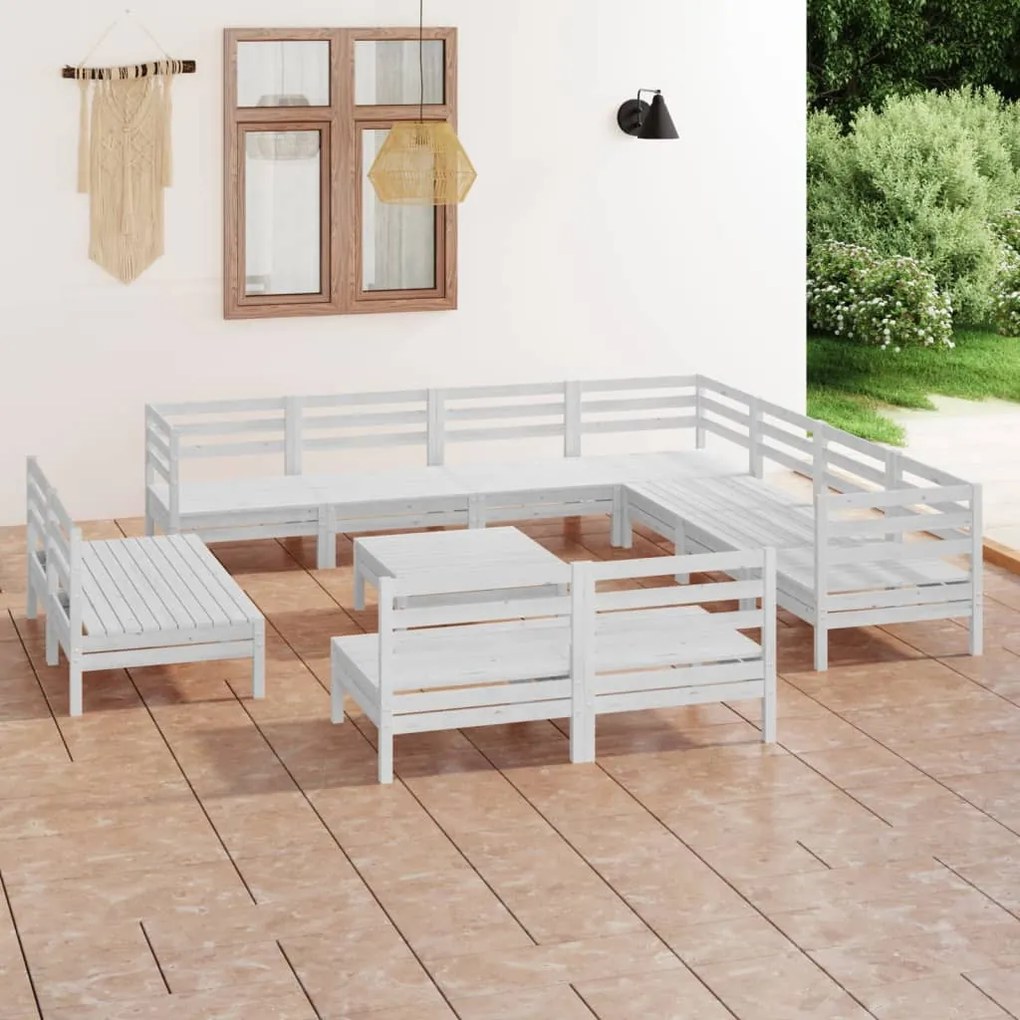 vidaXL 12 pcs conjunto lounge de jardim pinho maciço branco