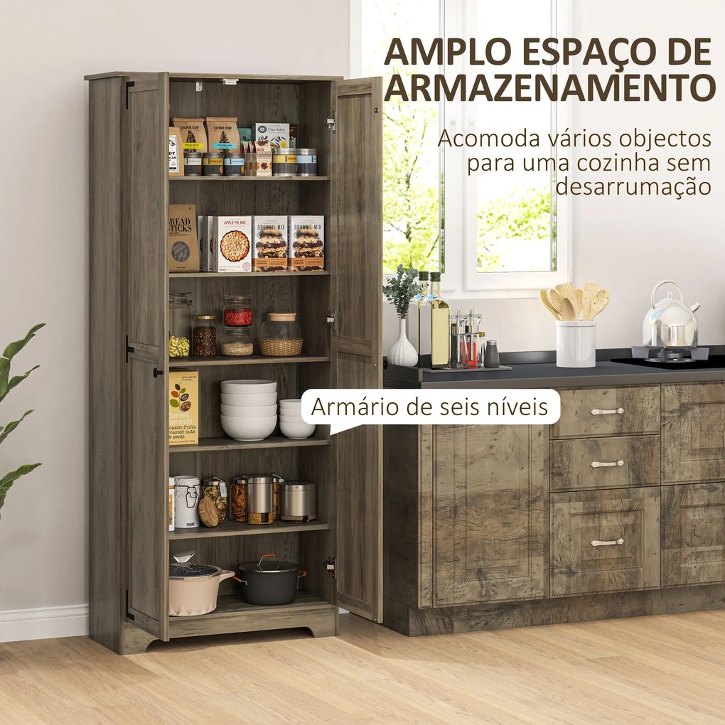 Armário de Cozinha Armário de Arrumação com 2 Portas e Prateleiras Ajustáveis 78x31,5x182 cm Castanho Acinzentado