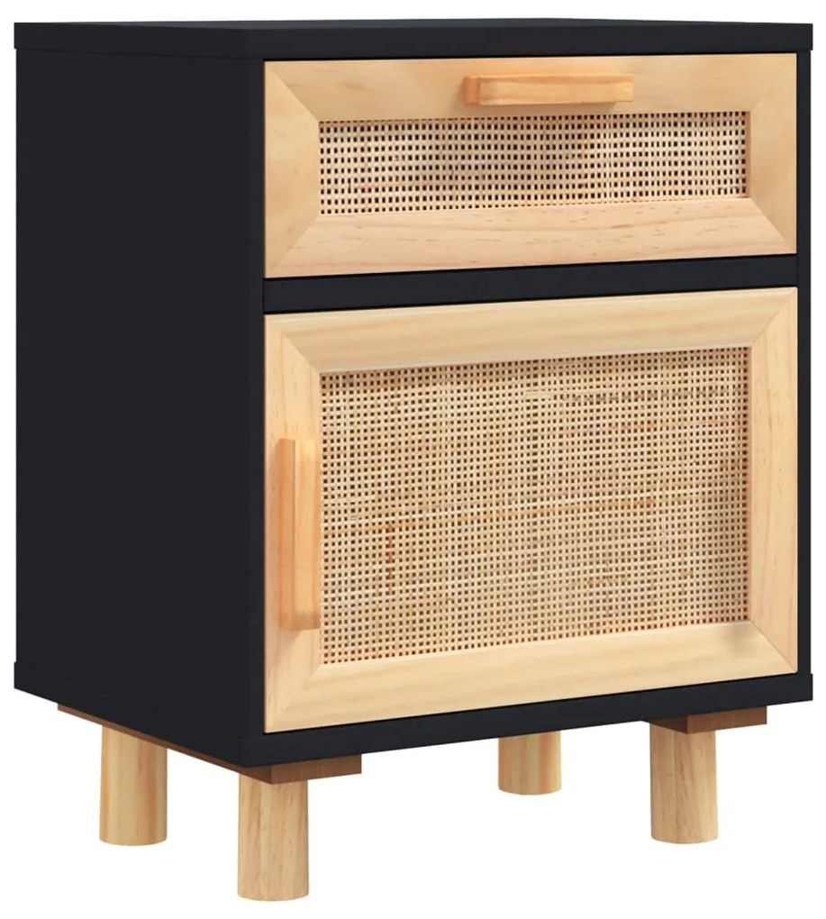 Mesas de cabeceira 2 pcs pinho maciço e vime natural preto