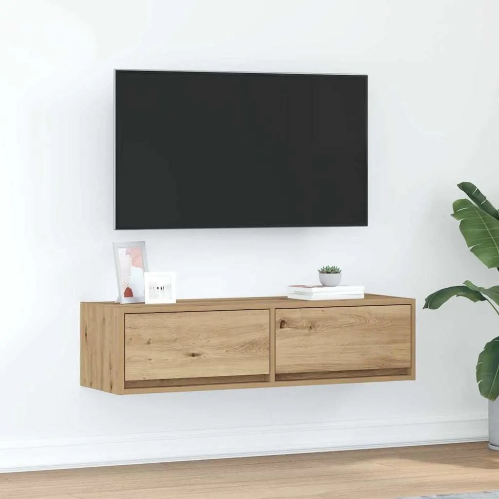 Aparador de TV vidaXL Carvalho Artesanal 100x31x25,5 cm Madeira de Eng